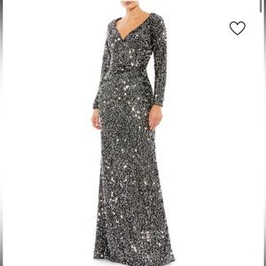 Mac Duggal Black and Silver Long Sleeve Dress